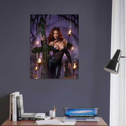 Fantasy Art Poster – Sorceress Witch with Torches and Ivy, Mystical Wall Art 5