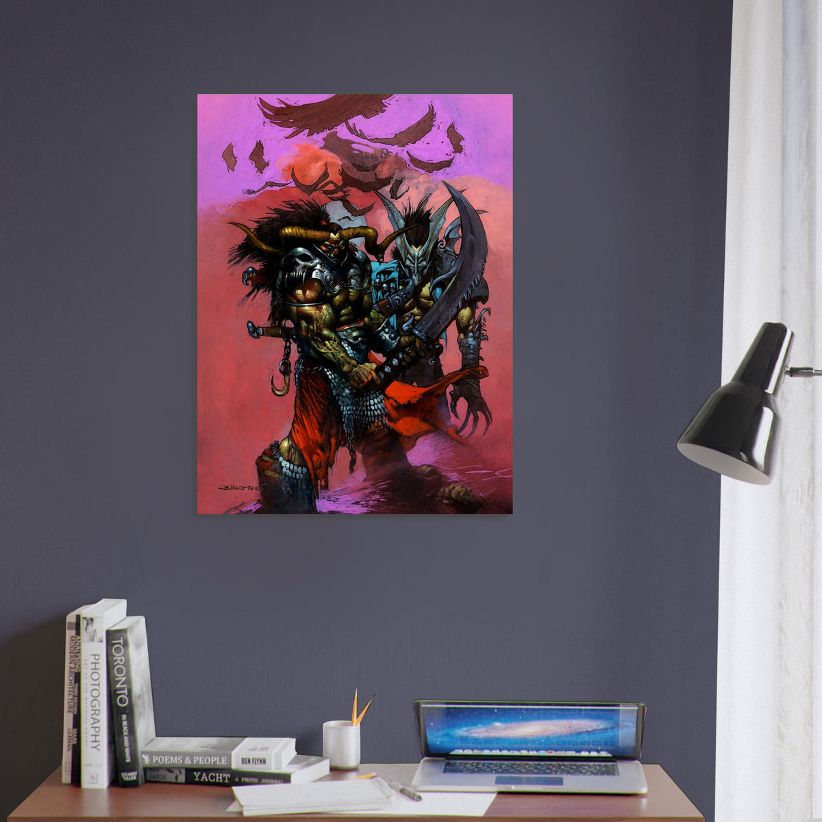 Dark Fantasy Demon Warrior Poster – Horned Beast with Blade 1992 Wall Art Decor 5
