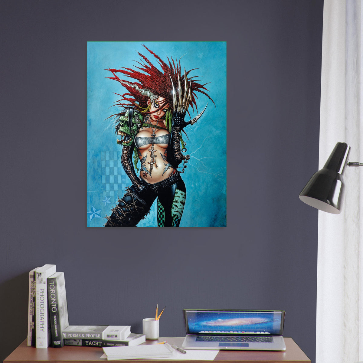 Red-Haired Cyberpunk Warrior Woman Poster – Punk Fantasy Art Wall Art Decor 5