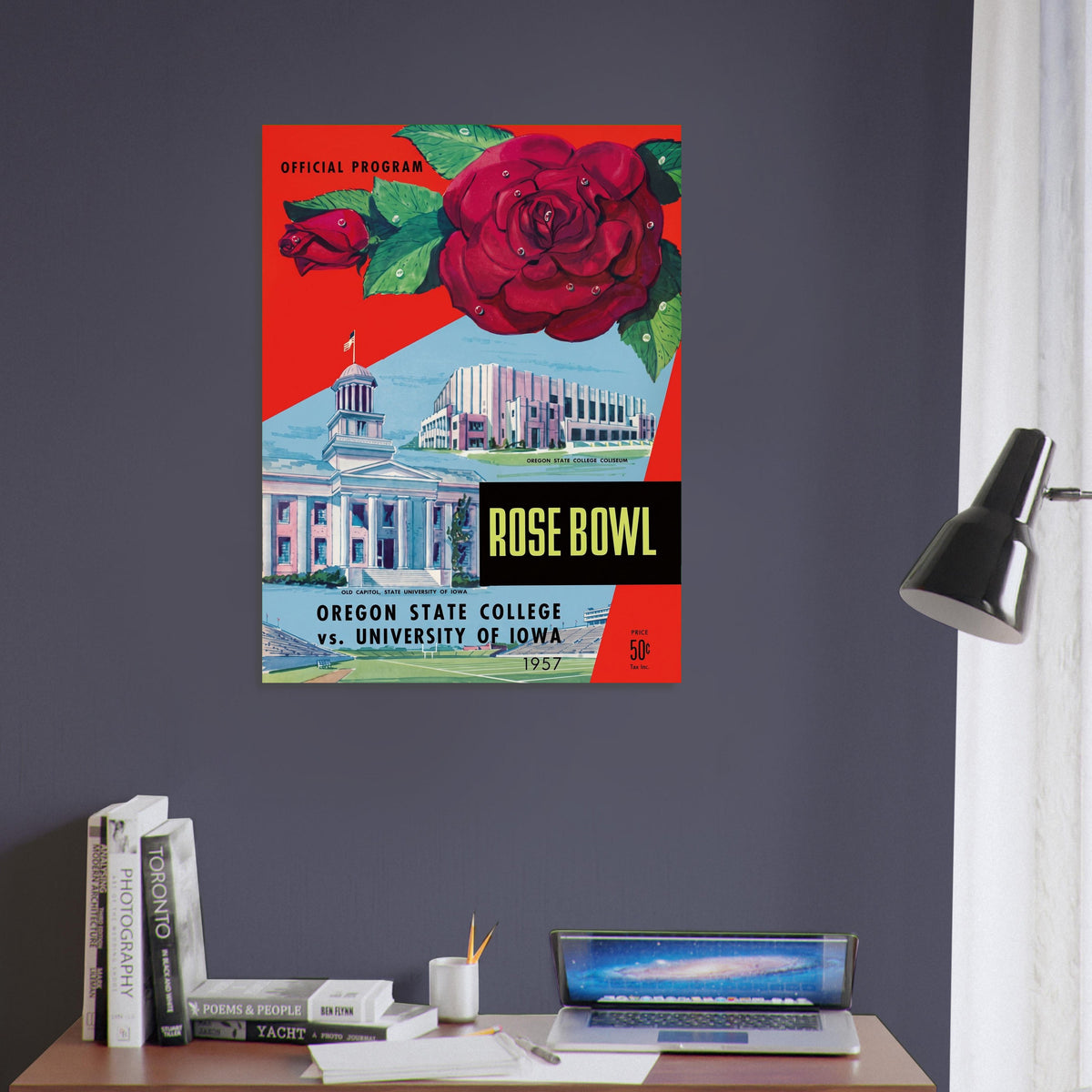 1957 Rose Bowl Oregon State vs Iowa Football Program Poster Vintage Art 5