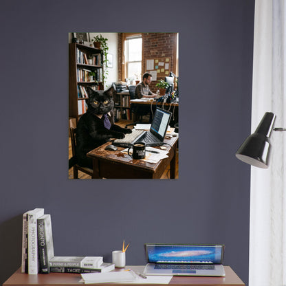 Black Cat Poster – Feline Office Worker, Tech Humor Wall Art Print 5