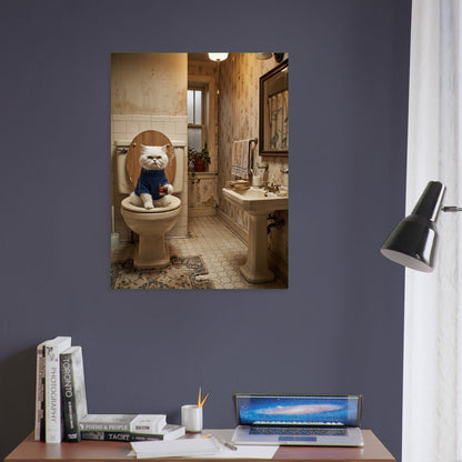 Funny Cat on the Toilet Poster – Quirky Bathroom Humor Wall Art Print 5