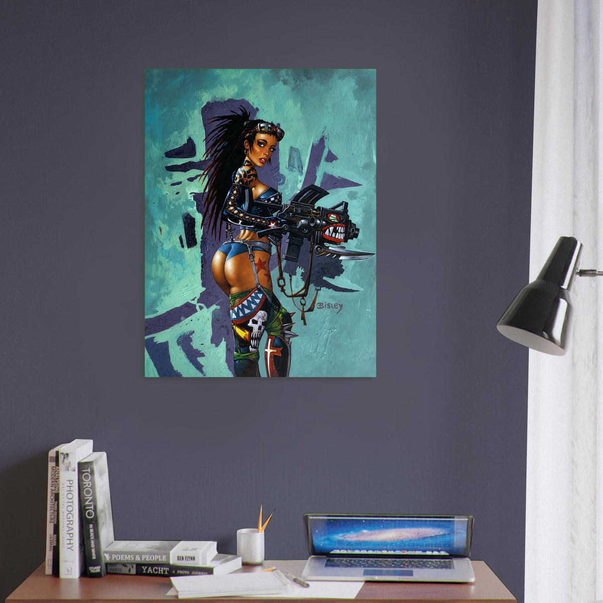 Cyberpunk Warrior Woman Poster - Armed & Tattooed Dark Fantasy Wall Art 5