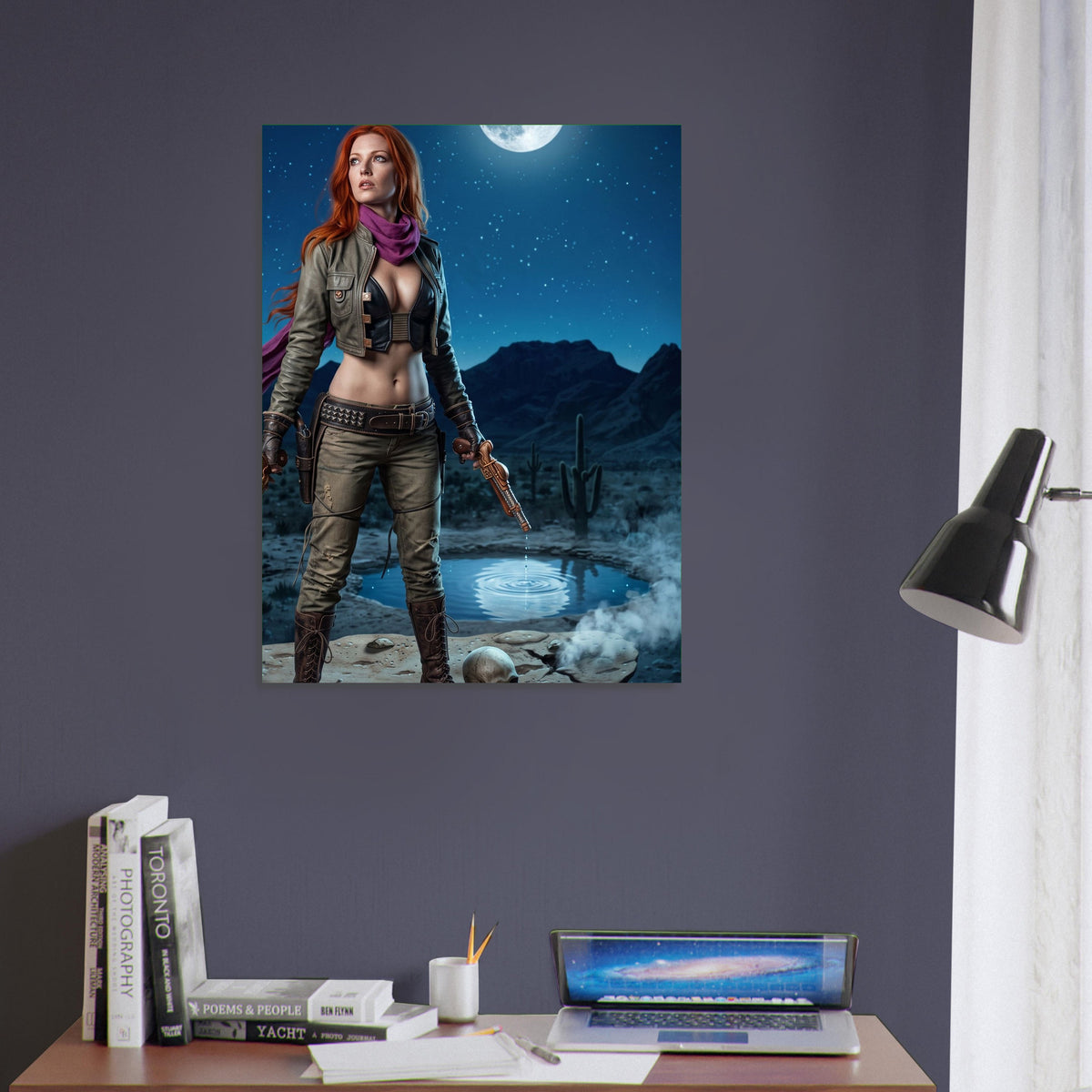 Western Fantasy Poster – Desert Warrior Woman at Moonlight, Action Art Print 5