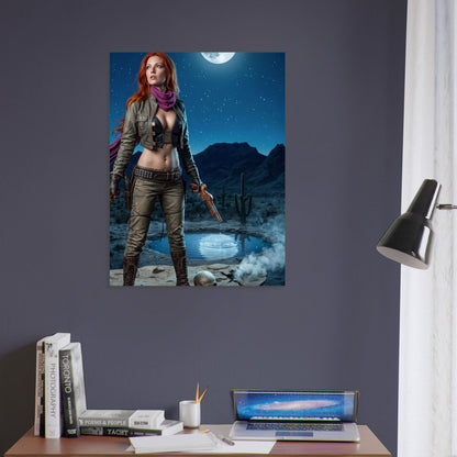Western Fantasy Poster – Desert Warrior Woman at Moonlight, Action Art Print 5