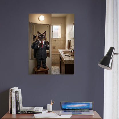 Funny Cat Poster – Sophisticated Cat in a Business Suit, Bathroom Mirror Art 5