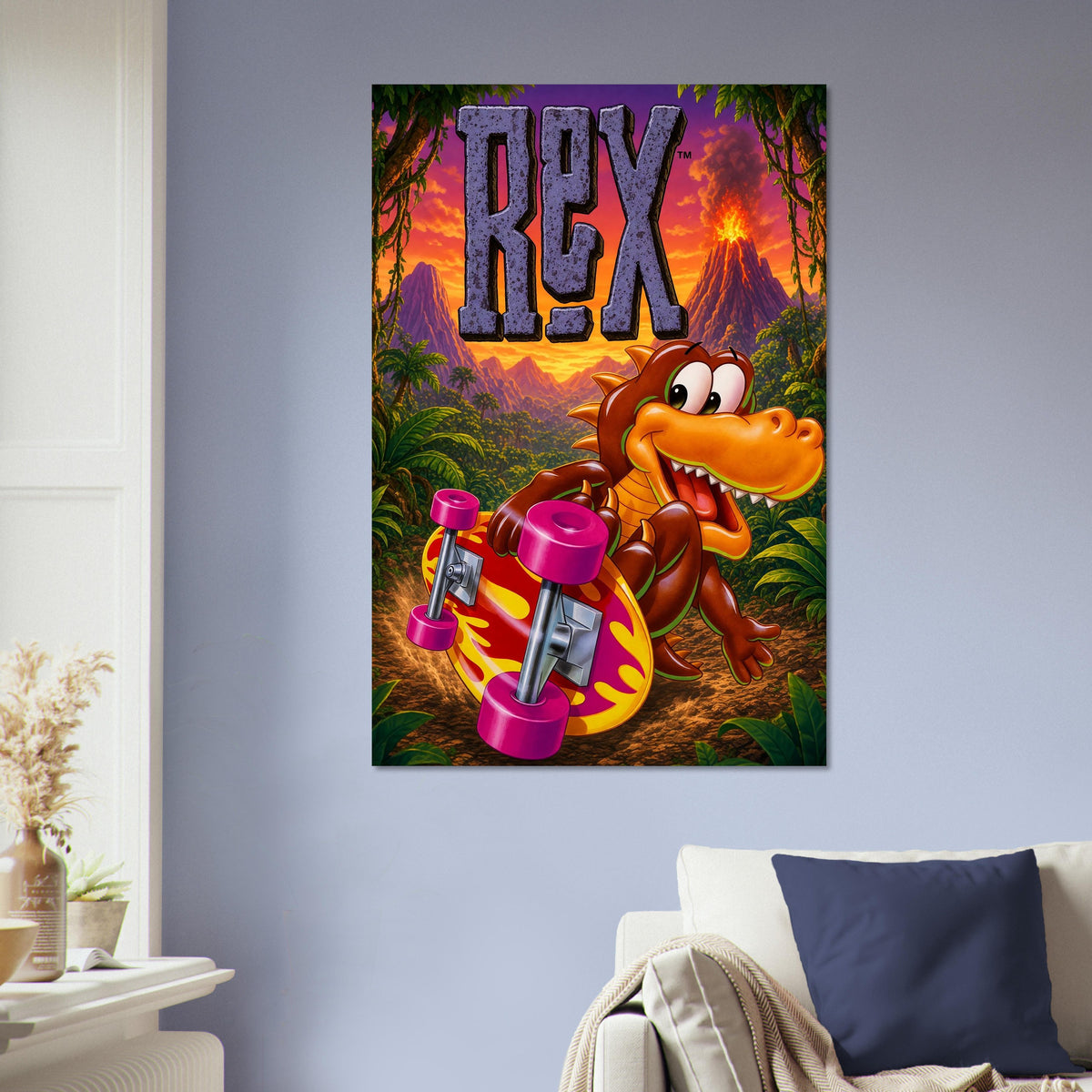 REX Skateboarding Dinosaur Poster – Radical 90s Video Game Art Wall Art Decor 5