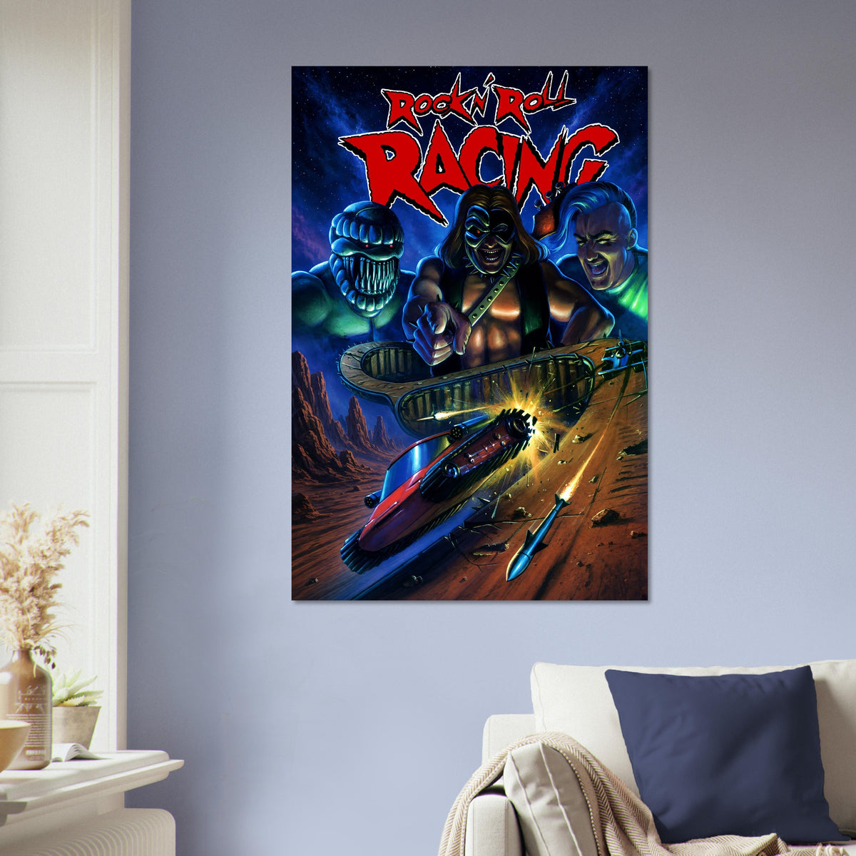 Rock N Roll Racing Poster – Neon Demons Desert Speed Game Art Wall Art Decor 5