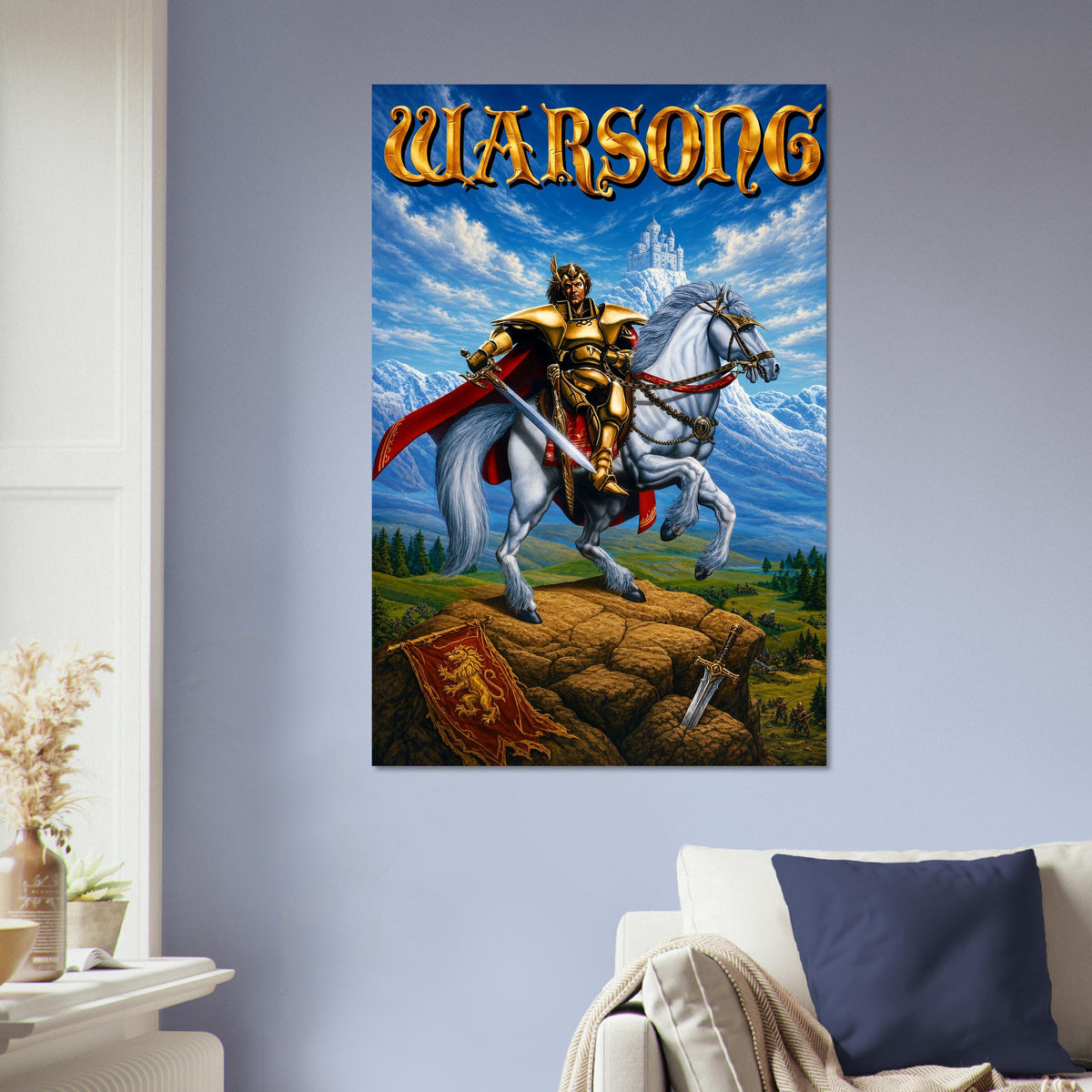 Warsong Fantasy Warrior King Poster – Golden Knight on White Horse 5