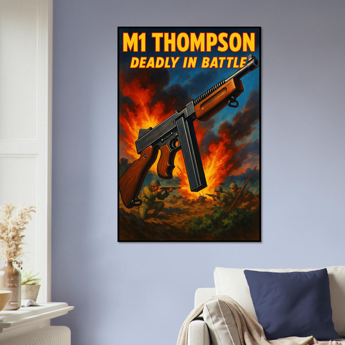 M1 Thompson Tommy Gun Poster - Vintage WWII Submachine Gun Military Art 5