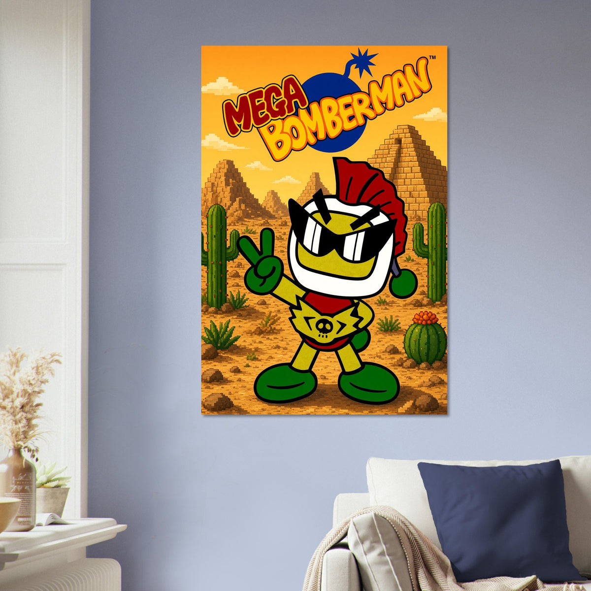 Mega Bomberman Poster – Retro Video Game Character Desert Wall Art Decor 5