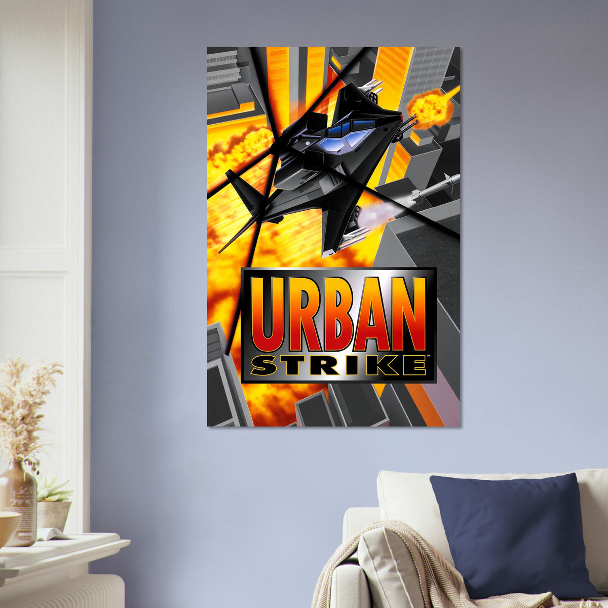 Urban Strike Helicopter Action Poster – Black Fighter Jet Game Art 5