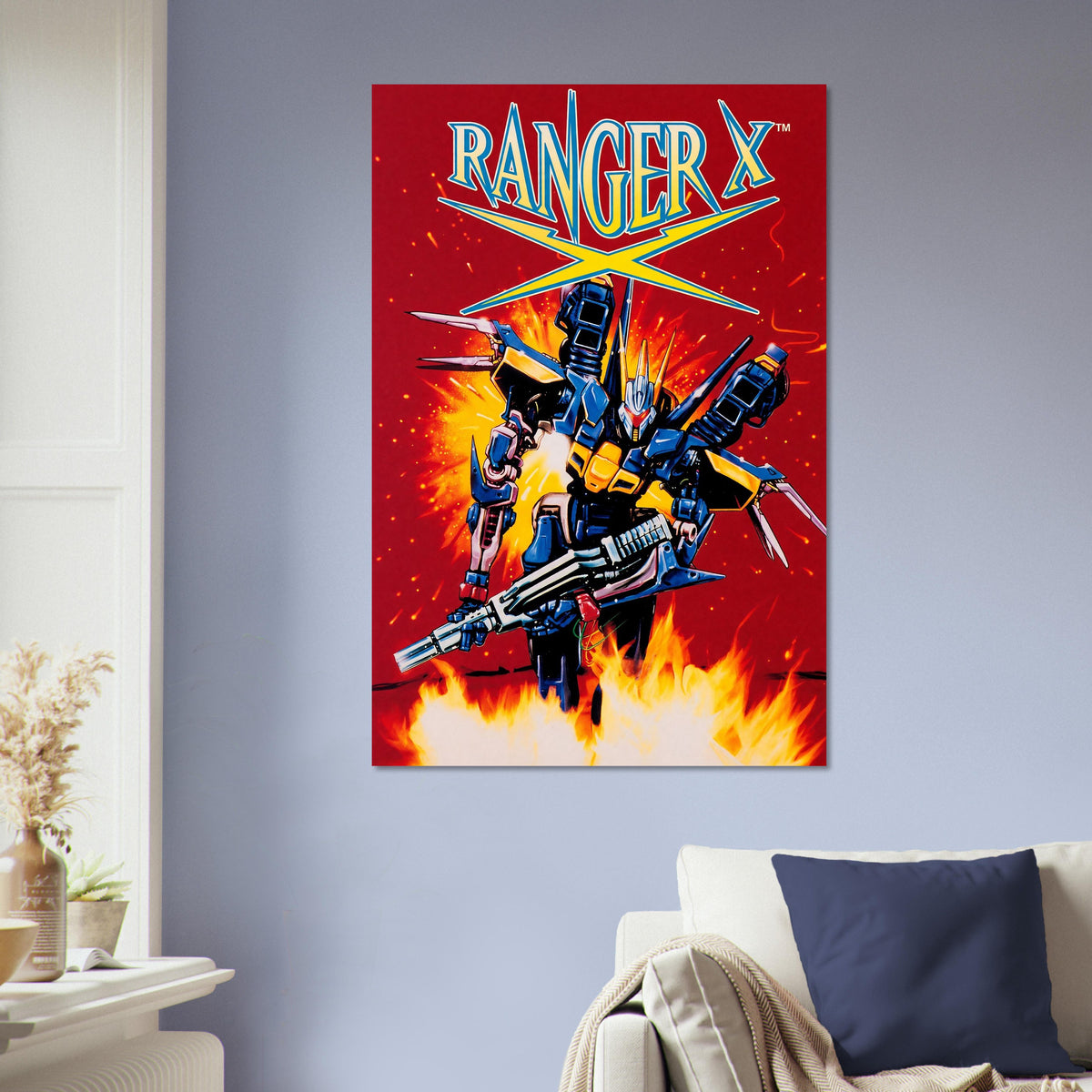 Ranger X Poster – Blue Robot Warrior with Guns Retro Art Wall Art Decor 5