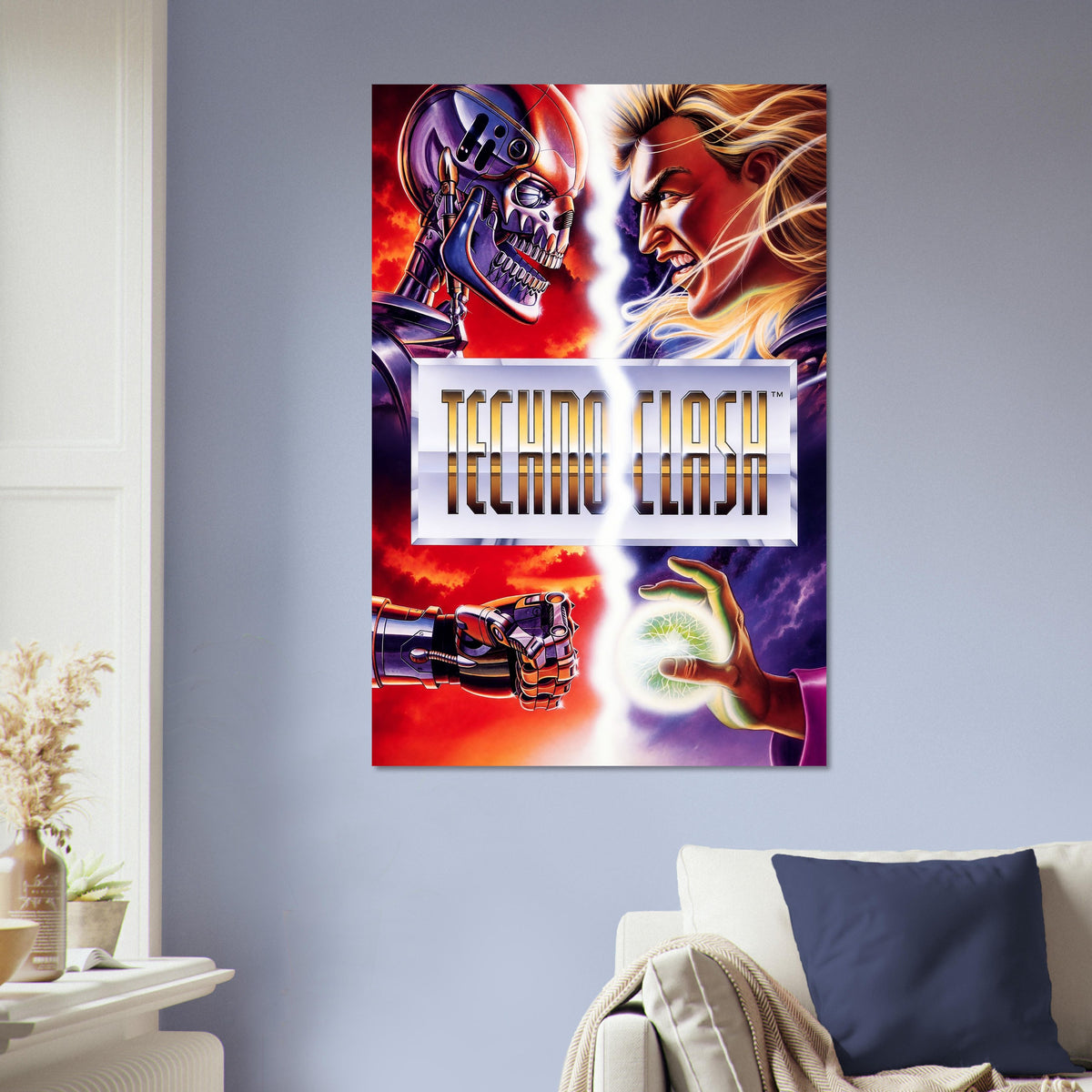 TechnoClash Poster - Robot vs Sorceress Sci-Fi Game Art Wall Art Decor 5