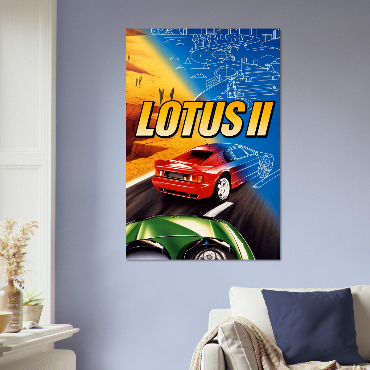 Lotus II Racing Car Poster – Desert Blueprint Design 1980s Wall Art Decor 5