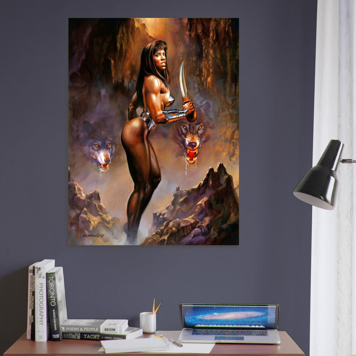BORIS VALLEJO WOLF FANGS POSTER – FANTASY WARRIOR WOMAN WITH KNIFE 1997 6