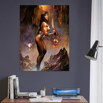 BORIS VALLEJO WOLF FANGS POSTER – FANTASY WARRIOR WOMAN WITH KNIFE 1997 6
