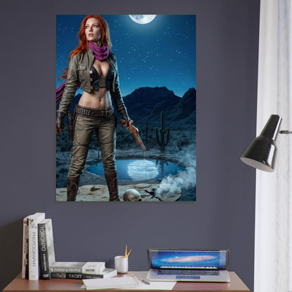 Western Fantasy Poster – Desert Warrior Woman at Moonlight, Action Art Print 6