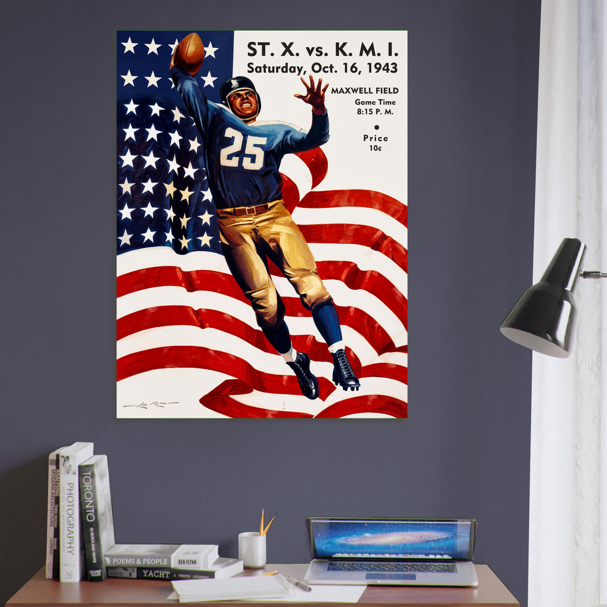 1943 Football Game Poster – Patriotic Athlete Maxwell Field Sports Art 6