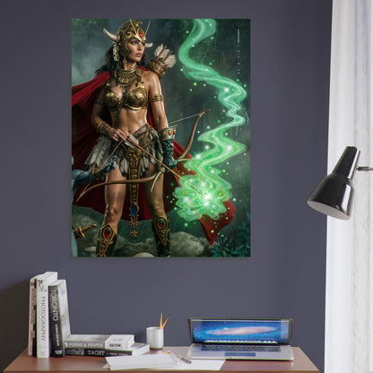 Fantasy Art Poster – Warrior Goddess Archer in Golden Armor, Green Magic Energy 6
