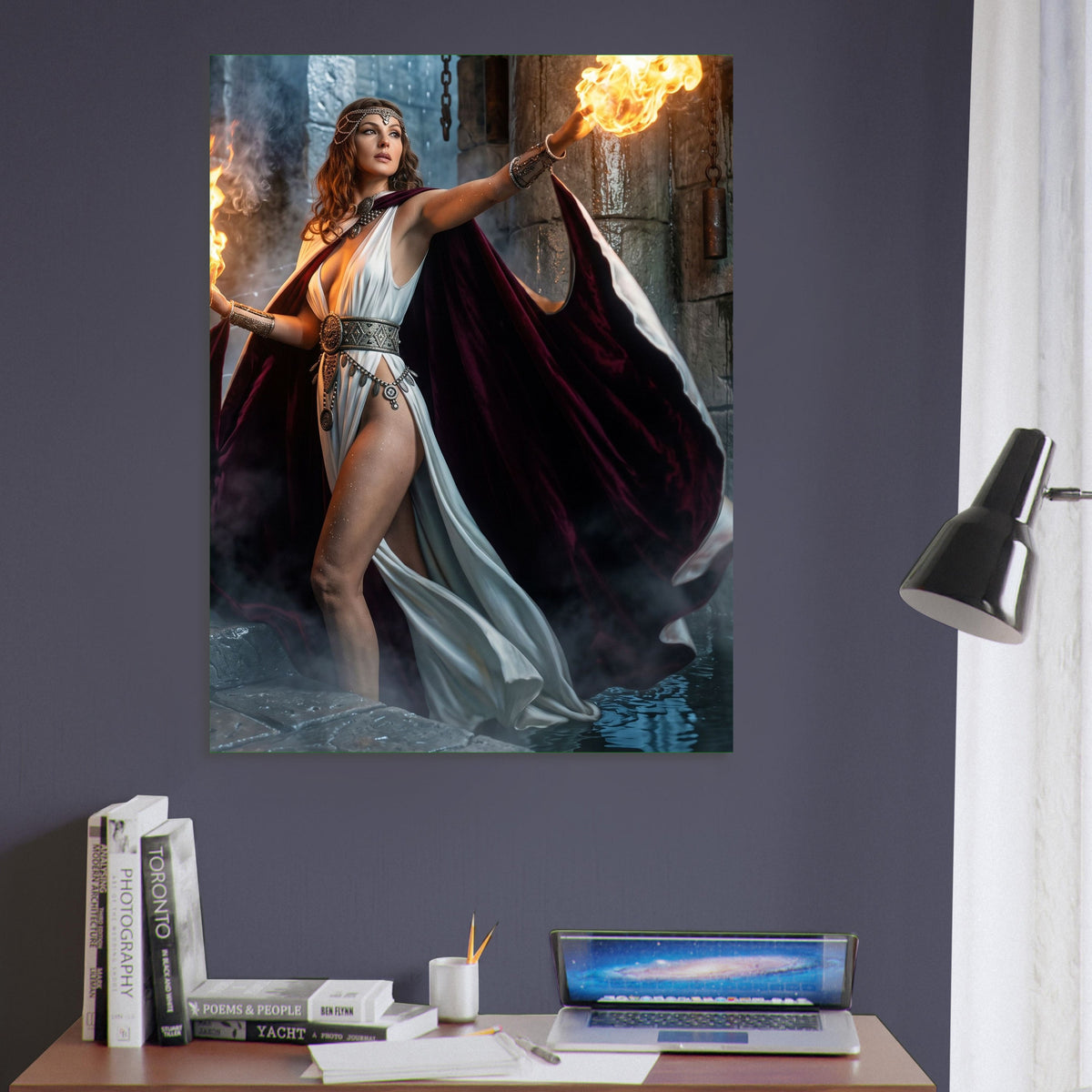 Fantasy Art Poster – Fire Sorceress Warrior Woman, Magic Flame Wall Art Print 6