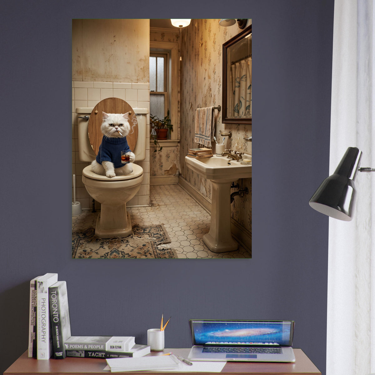 Funny Cat on the Toilet Poster – Quirky Bathroom Humor Wall Art Print 6