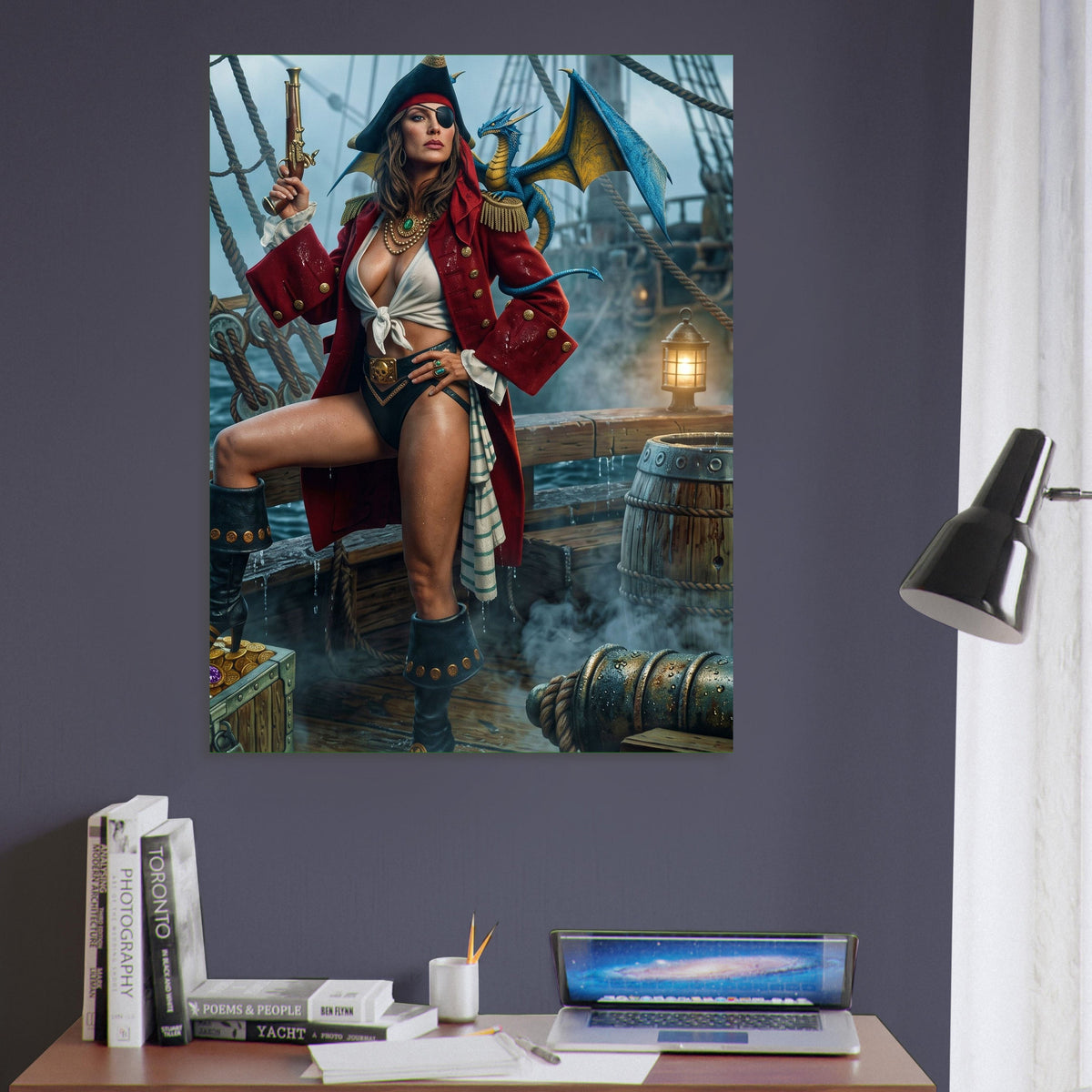 Fantasy Art Poster – Pirate Captain and Dragon, Seafaring Adventure Wall Art 6