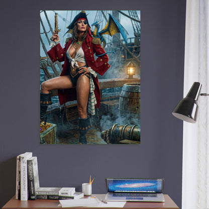Fantasy Art Poster – Pirate Captain and Dragon, Seafaring Adventure Wall Art 6