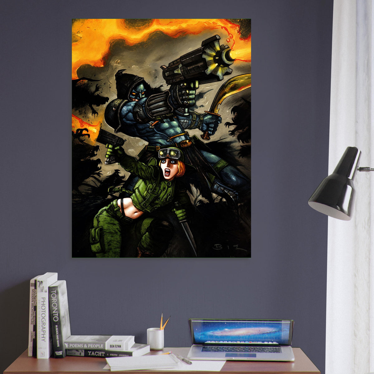 Sci-Fi Soldier Woman Poster - Armed Warrior Battle Scene Fantasy Wall Art 6