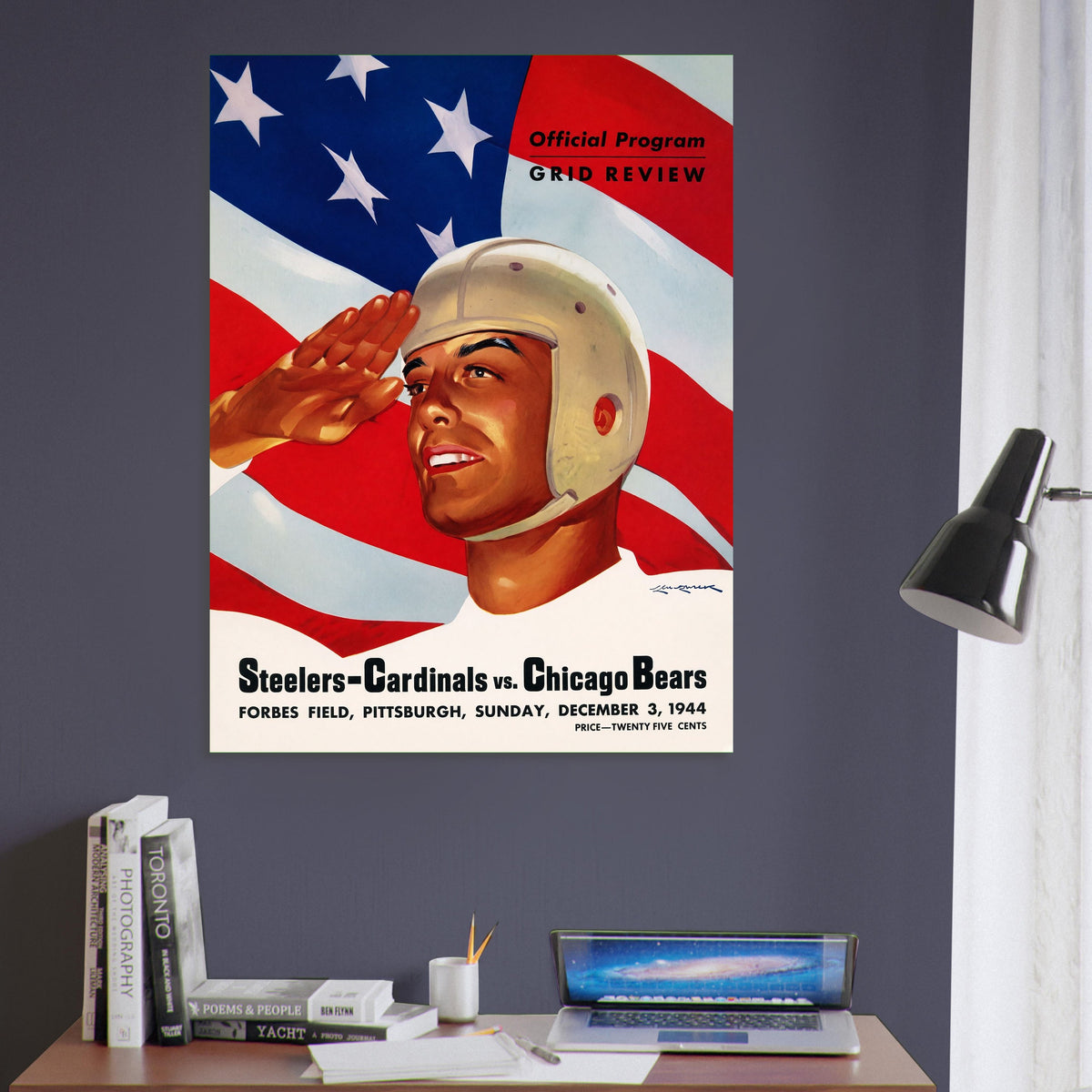 1944 Steelers-Cardinals vs Chicago Bears Football Program Poster Flag Salute 6