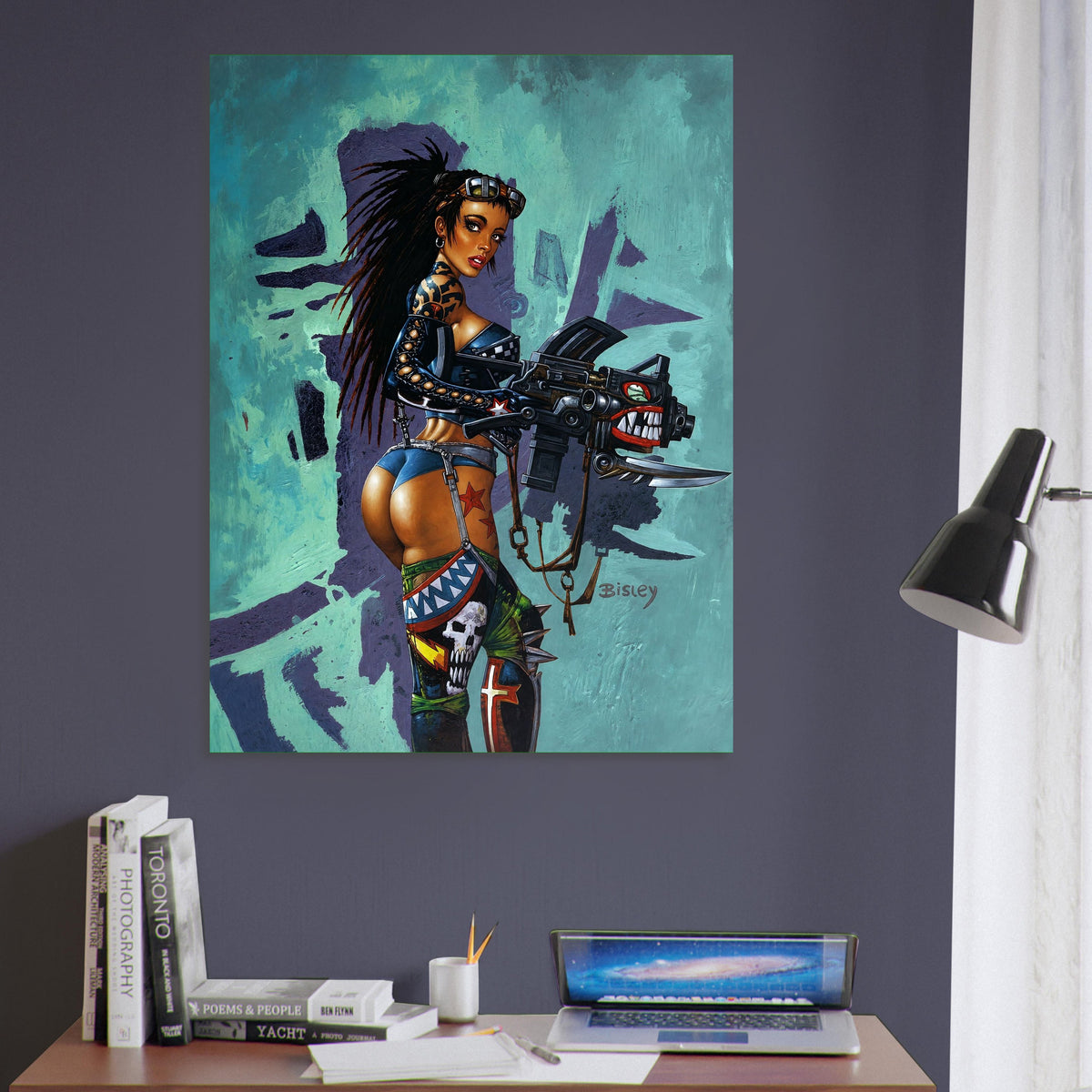Cyberpunk Warrior Woman Poster - Armed & Tattooed Dark Fantasy Wall Art 6