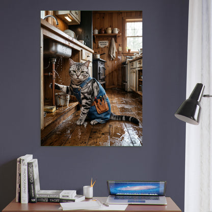 Funny Cat Poster – Plumber Cat Retro Handyman, Bathroom Humor Wall Art Print 6