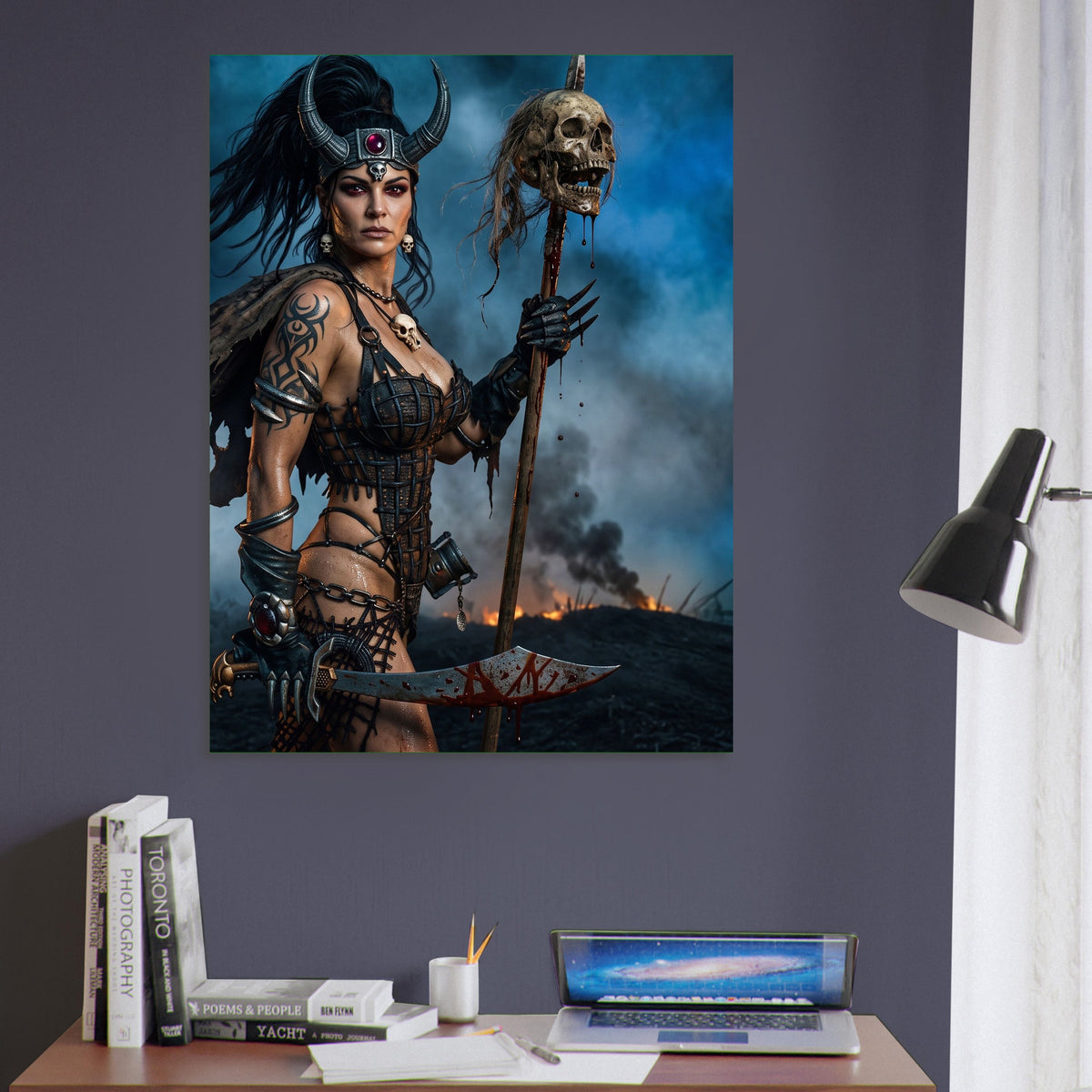 Dark Fantasy Art Poster – Warrior Woman with Skull Staff, Epic Battle Print 6