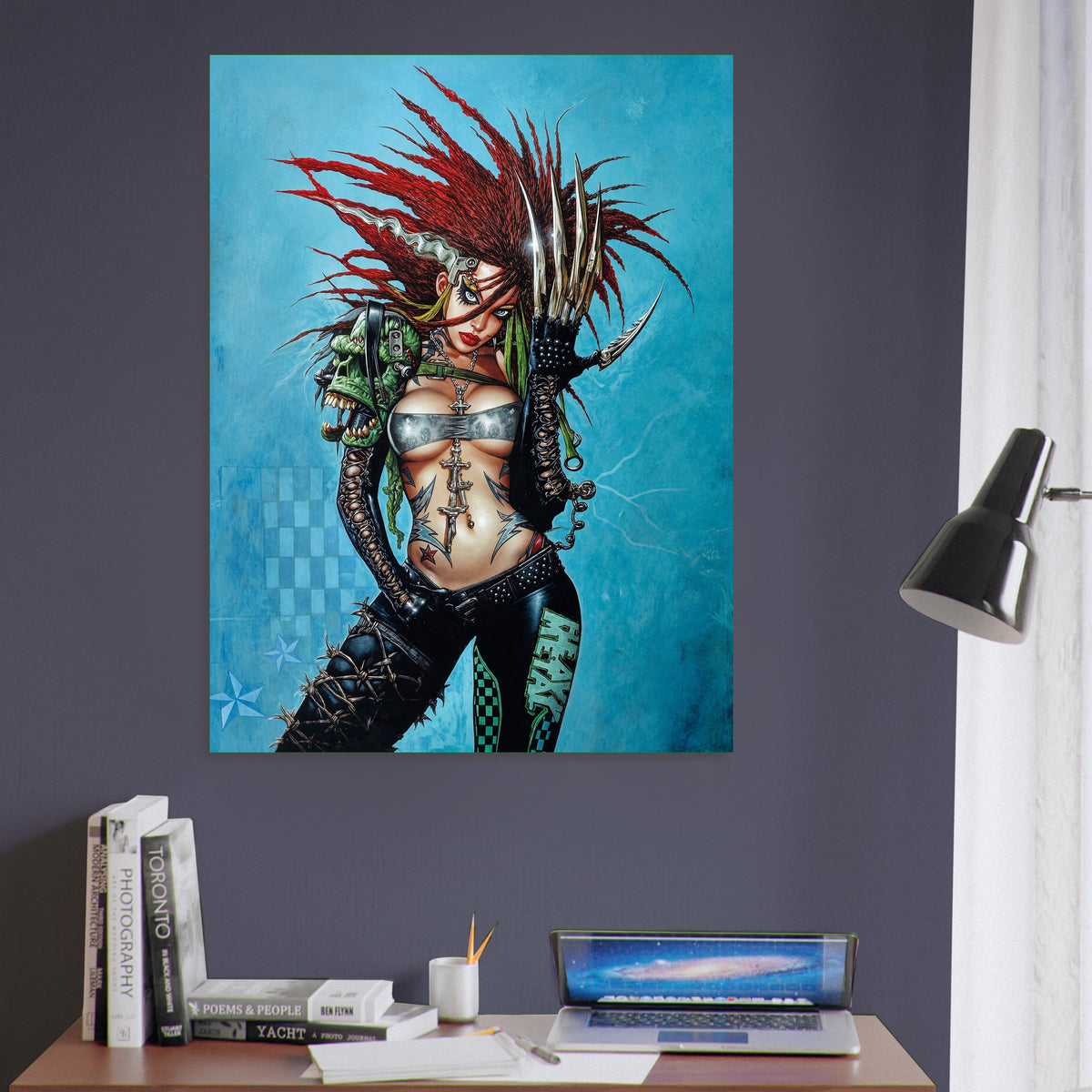 Red-Haired Cyberpunk Warrior Woman Poster – Punk Fantasy Art Wall Art Decor 6