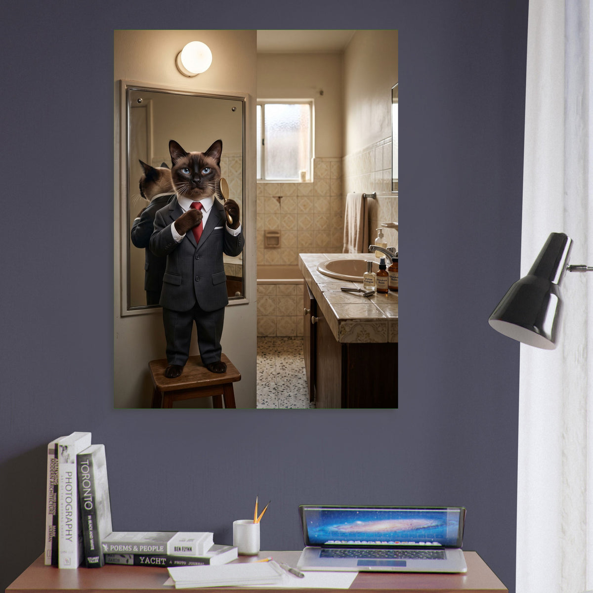 Funny Cat Poster – Sophisticated Cat in a Business Suit, Bathroom Mirror Art 6