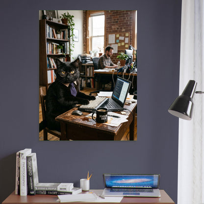 Black Cat Poster – Feline Office Worker, Tech Humor Wall Art Print 6